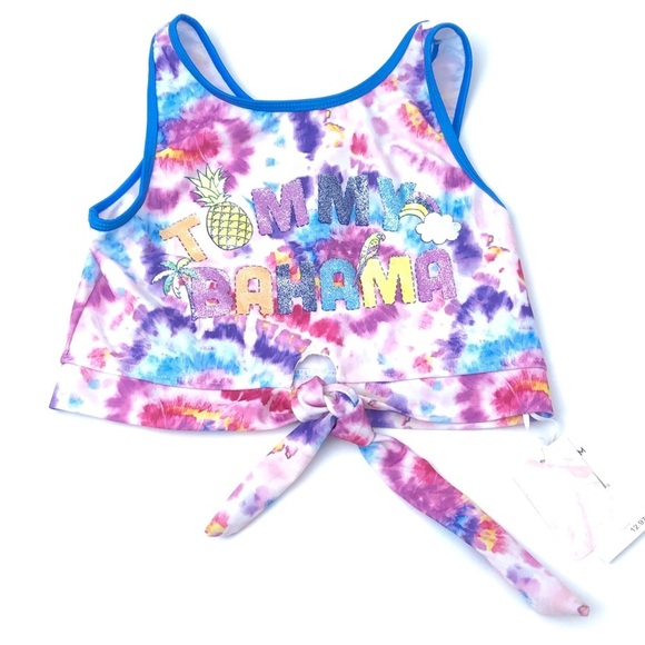 Tommy Bahama Girls Kids Tie Dye Knot Tie Front Bathing Suit Swim Top 14 - Picture 1 of 4